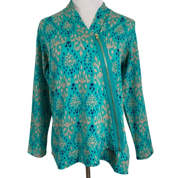 All For Color Womens Sweater Size Medium Brooklyn Diagonal Zip Cardigan Green - Picture 1 of 9
